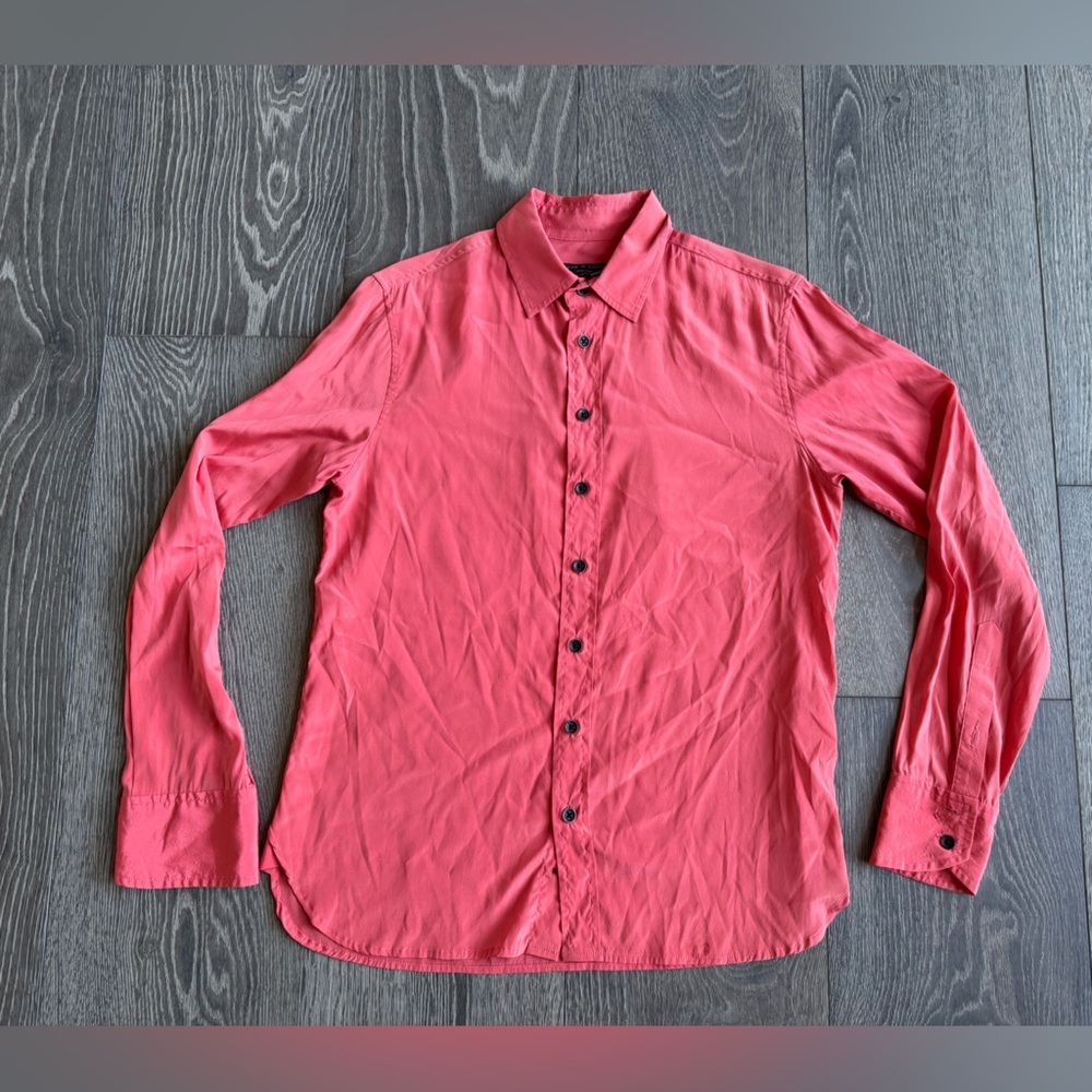 Rag & Bone Silk-Blend Button Up Shirt in Coral Orange Size Small